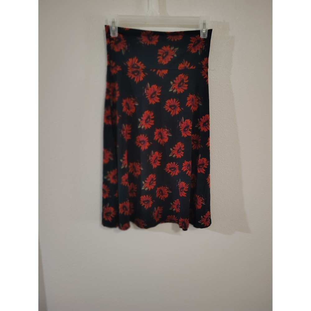 LuLaRoe Azureโ Skirt Red Floral Sunflower Black Blue A-Line Knee Length Stretch